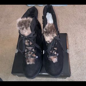 Black Sherpa wedge bootie